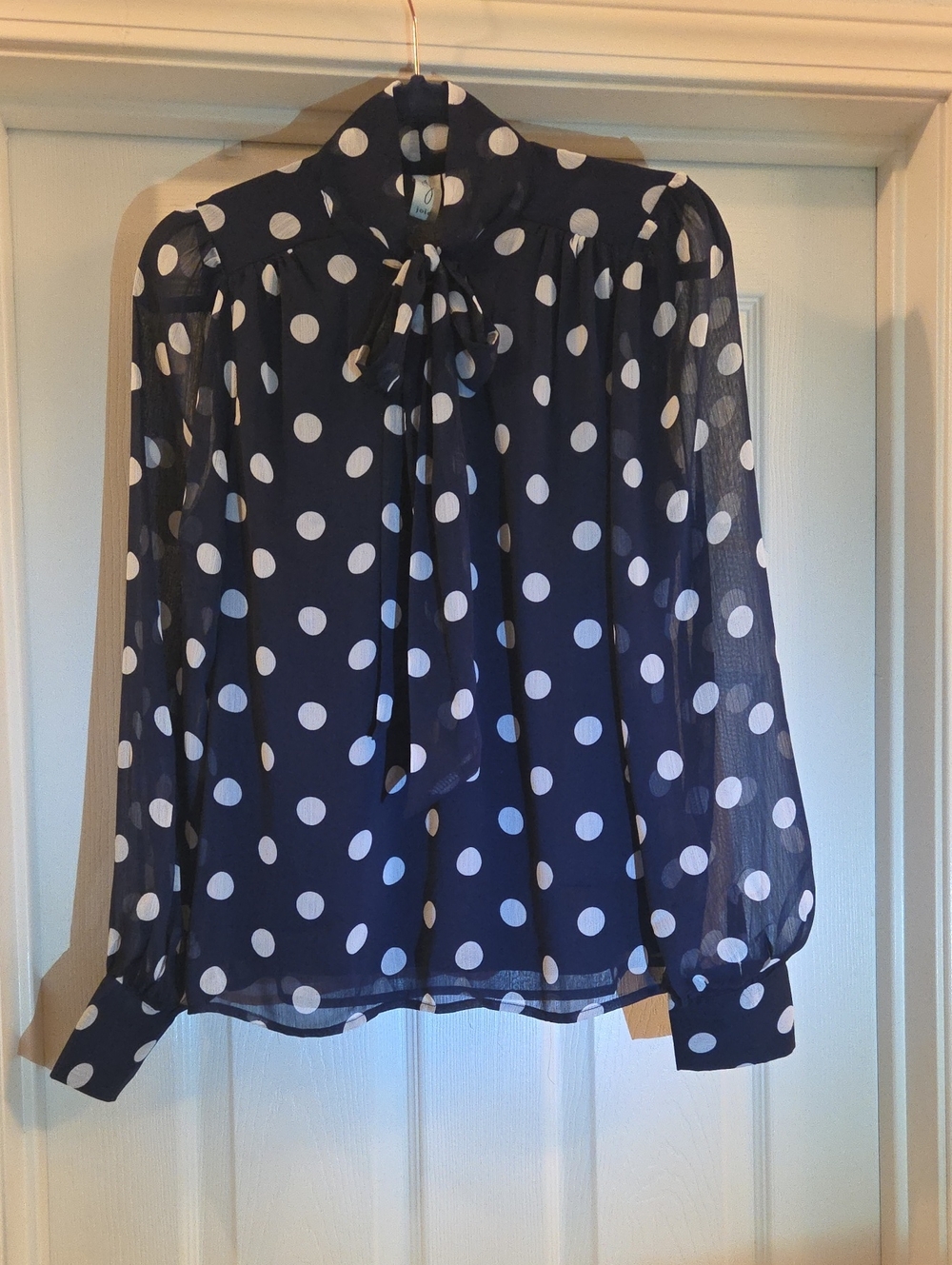 Joie Navy & White Polka Dot Tie-Neck Chiffon Blouse Size S (CHT91016F)